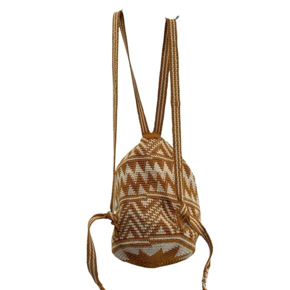Southwestern Mustard Yellow Hand Woven Adjustable Boho Backpack - Picture 4 of 7